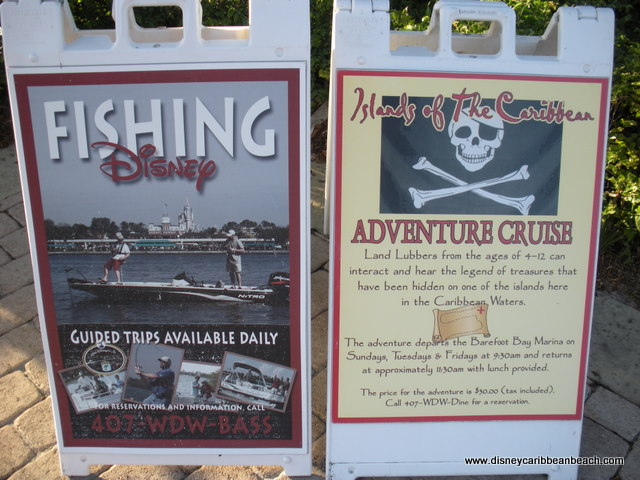 Bass Fishing and Pirate Adventure Cruise signs